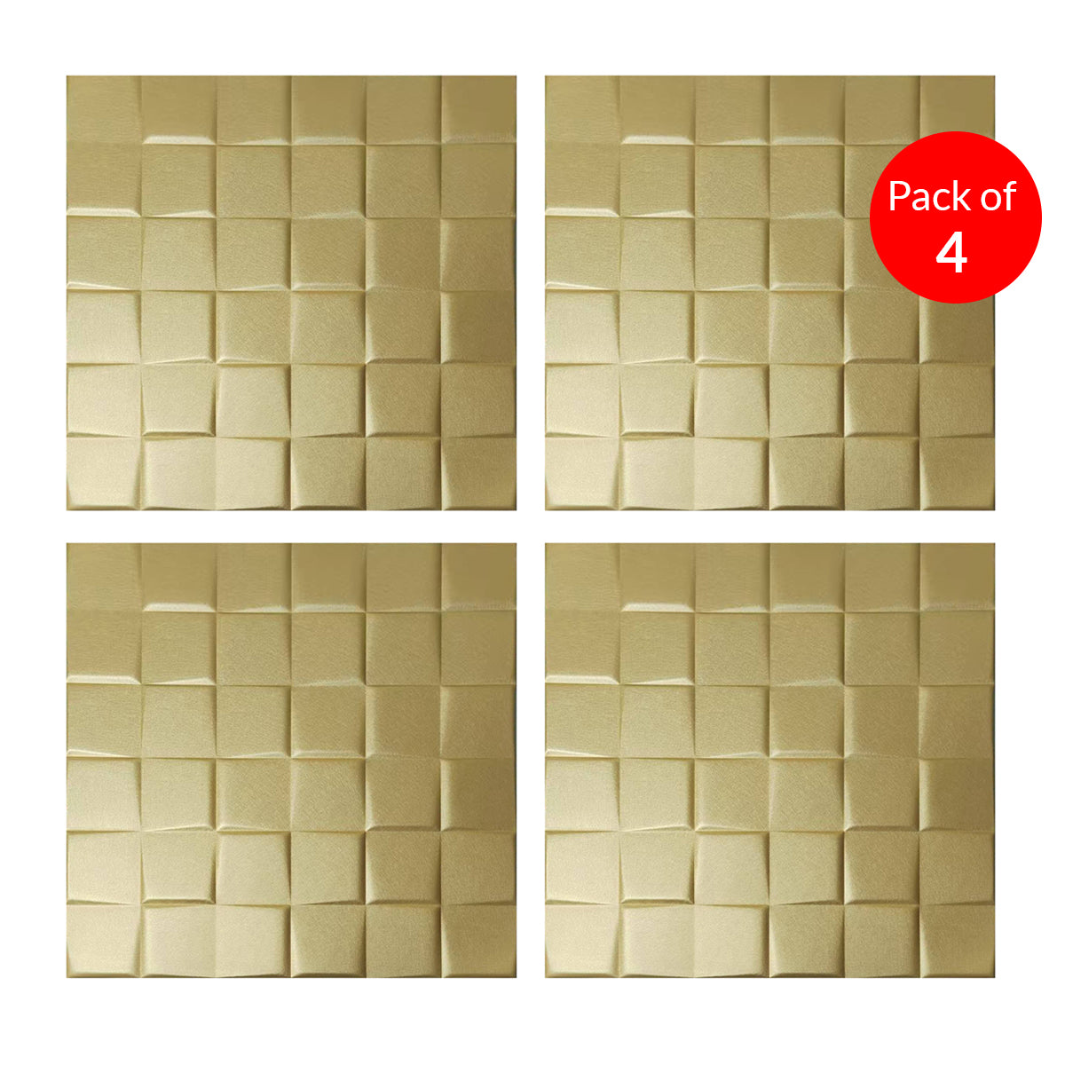 Elegant 3D PU Leather Wall Panels - Square Pattern, 600x600mm, 10mm Thickness (Pack of 4) Size: 600 x 600 mm