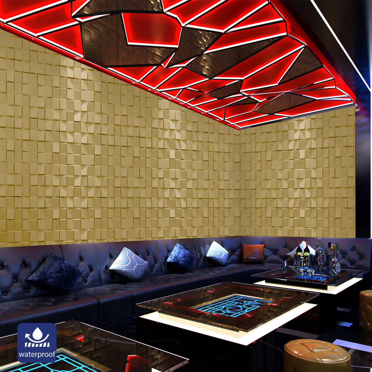 Elegant 3D PU Leather Wall Panels - Square Pattern, 600x600mm, 10mm Thickness (Pack of 4) Size: 600 x 600 mm