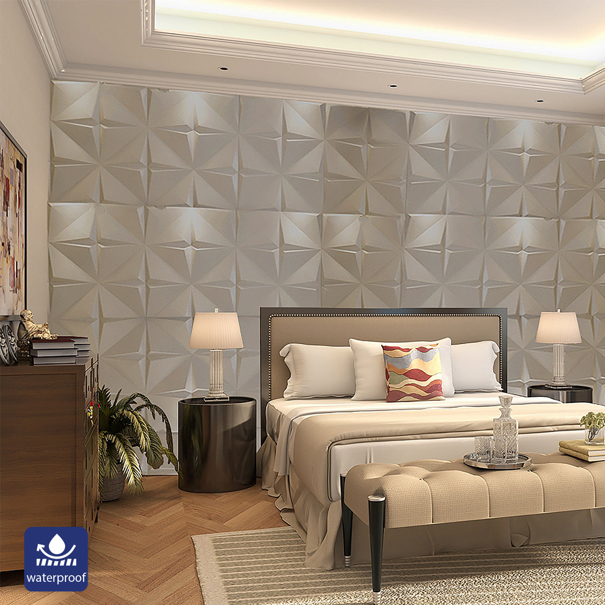 Britwall 3D PU Leather Wall Panel 600x600mm Geometric Relief 20mm Pack of 4 – Geometric Relief + 20mm Thickness