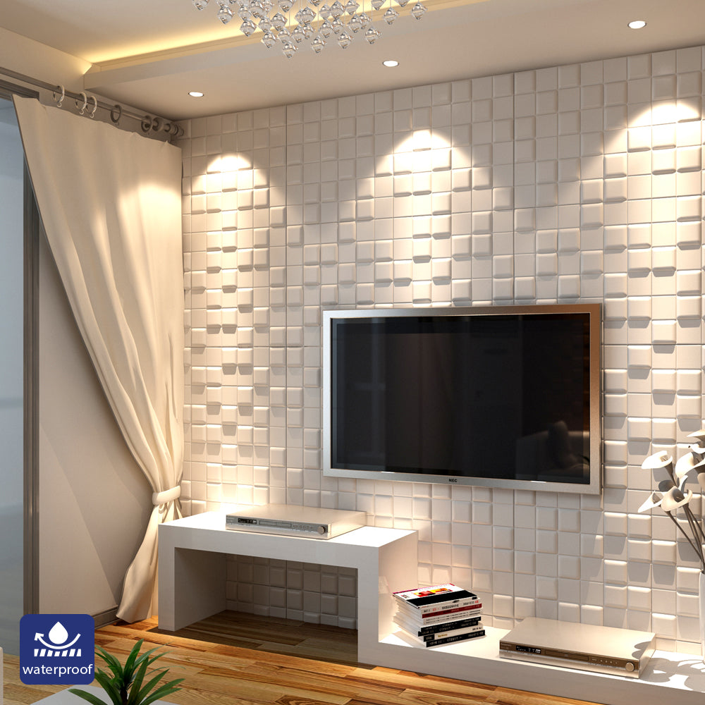 Cube Artistic Realm 3D PU Leather Wall Panels - 60x60cms, 10mm Thickness Size 600 x 600 mm (Pack of 4)