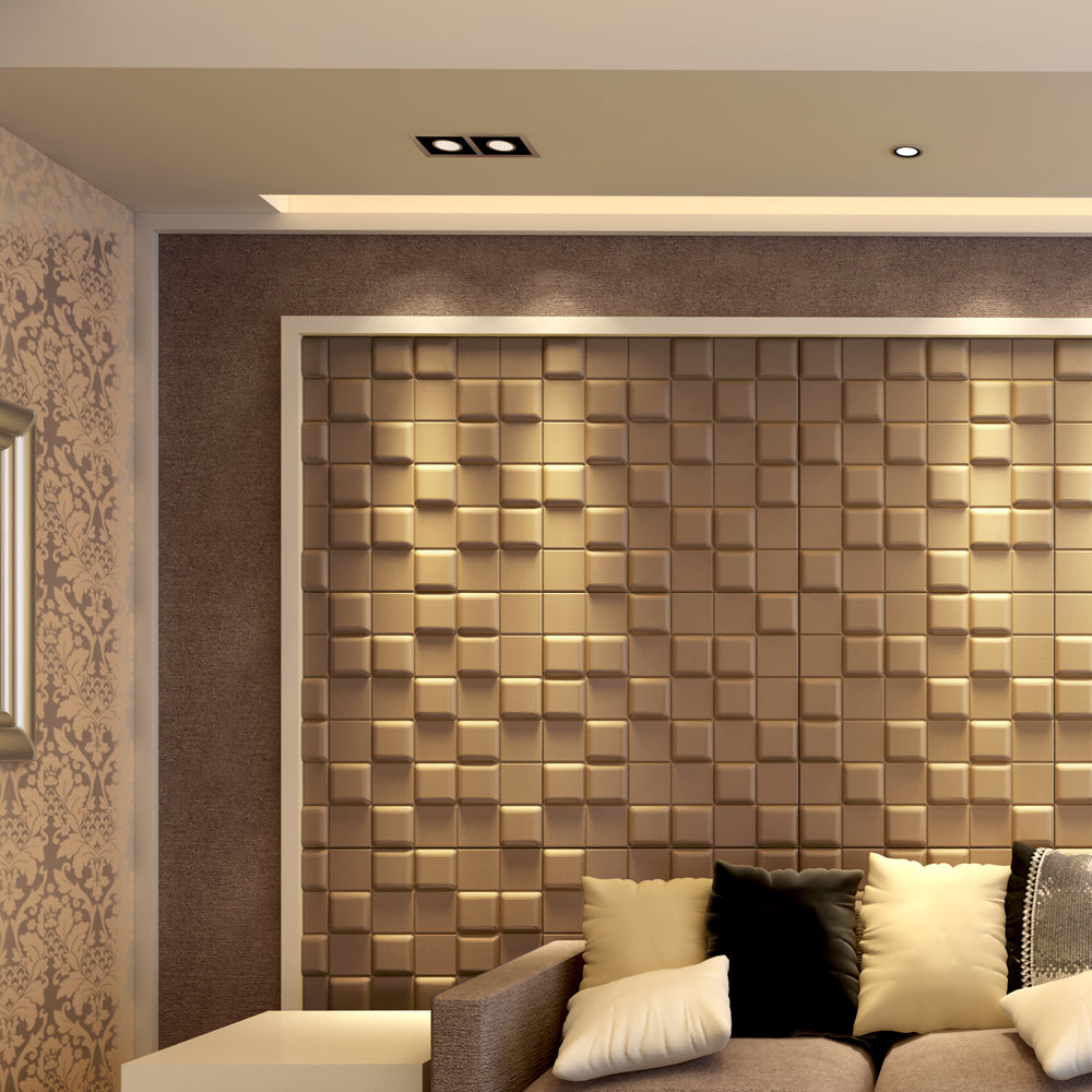 Cube Artistic Realm 3D PU Leather Wall Panels - 60x60cms, 10mm Thickness Size 600 x 600 mm (Pack of 4)