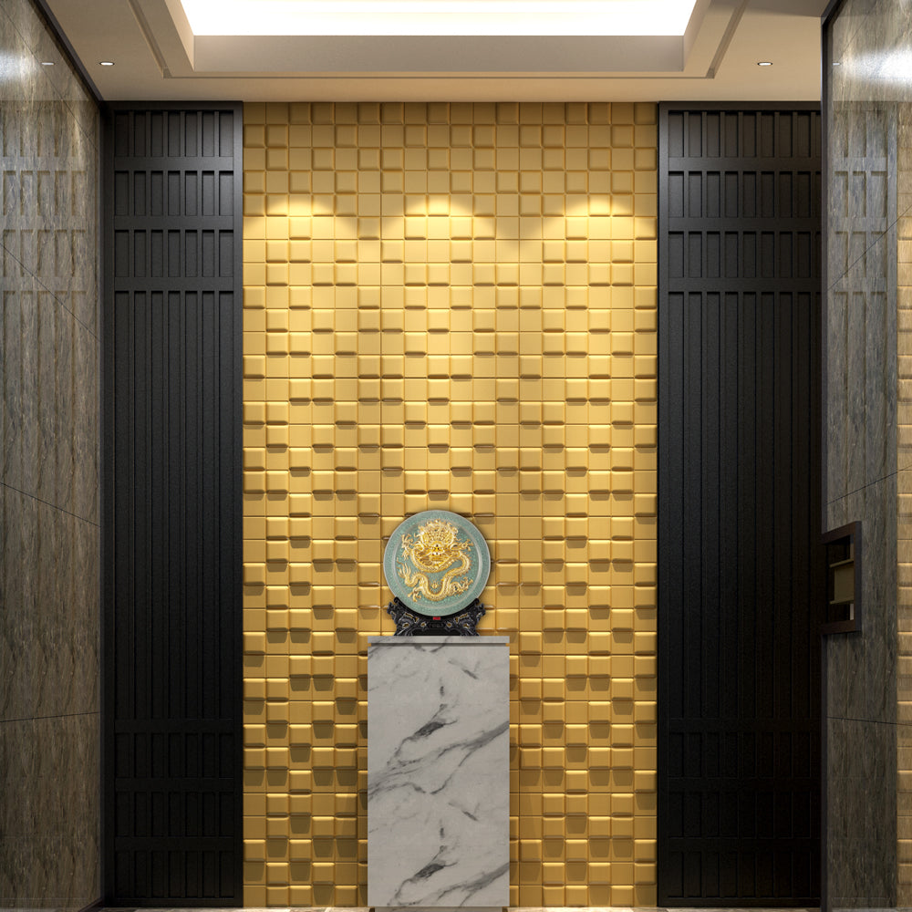 Cube Artistic Realm 3D PU Leather Wall Panels - 60x60cms, 10mm Thickness Size 600 x 600 mm (Pack of 4)