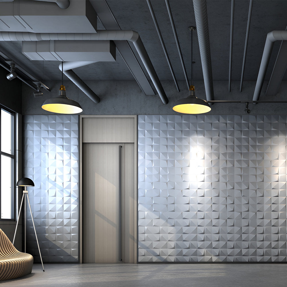 Luxury Angular 3D Grid PU Leather Wall Panels - 60x60cms, 10mm Thickness Size 600 x 600 mm (Pack of 4)
