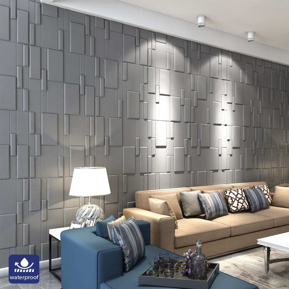 Linear Edge 3D Grid PU Leather Wall Panels - 60x60cms, 10mm Thickness Size 600 x 600 mm (Pack of 4)