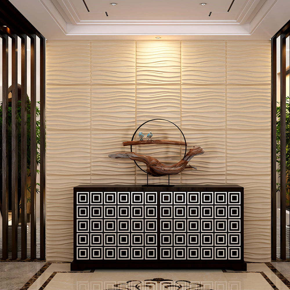 Nile Wave 3D Grid PU Leather Wall Panels - 60x60cms, 10mm Thickness Size 600 x 600 mm (Pack of 4)