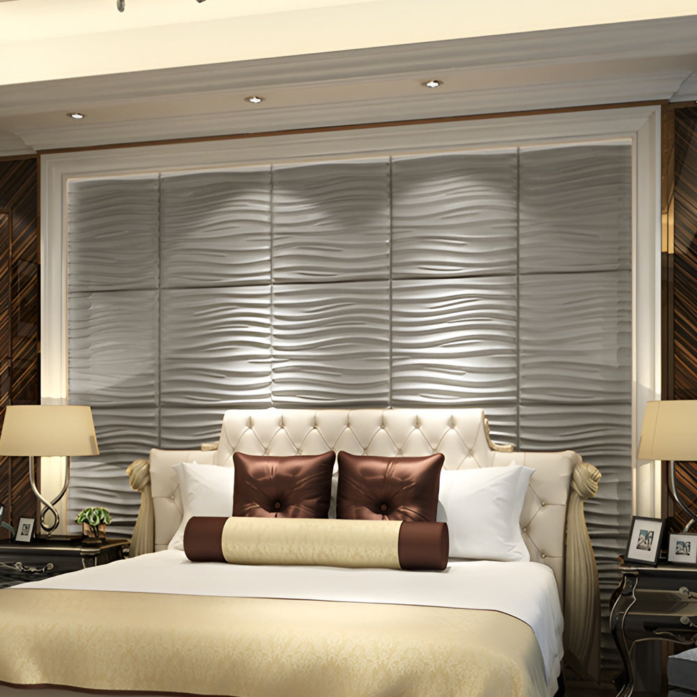 Nile Wave 3D Grid PU Leather Wall Panels - 60x60cms, 10mm Thickness Size 600 x 600 mm (Pack of 4)