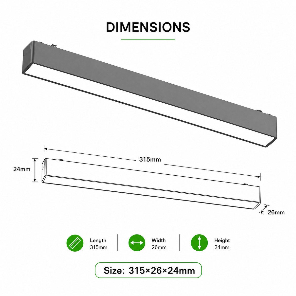Ener-J MT26 Magnetic Linear Floodlight 10W, 315mm, 3CCT, 48V, Black