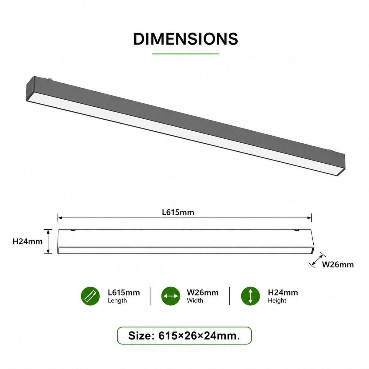 Ener-J MT26 Magnetic Linear Floodlight 20W, 615mm, 3CCT, 48V, Black