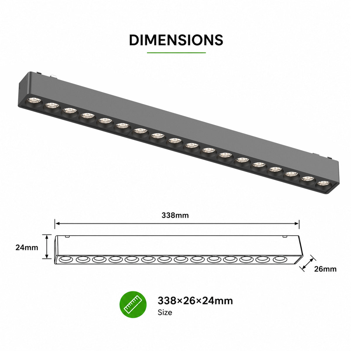 Ener-J MT26 Magnetic Linear Grille Light 18W, 338mm, 24°, 3CCT, 48V, Black