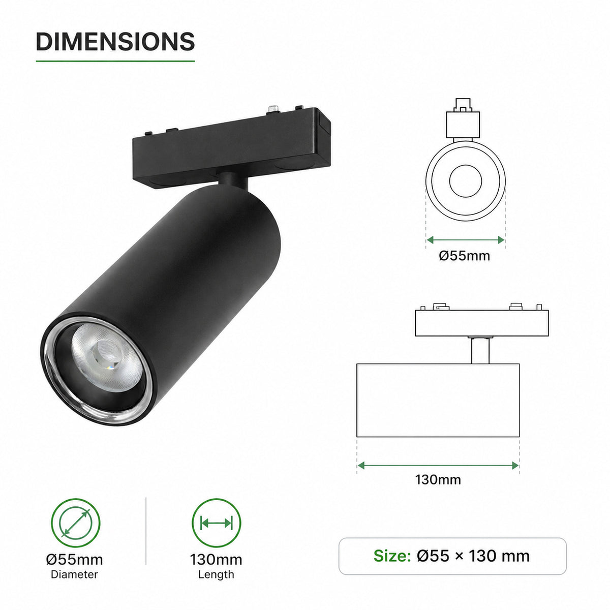 Ener-J MT26 Magnetic Adjustable Spotlight 18W, Ø55mm, 24°, 3CCT, 48V, Black