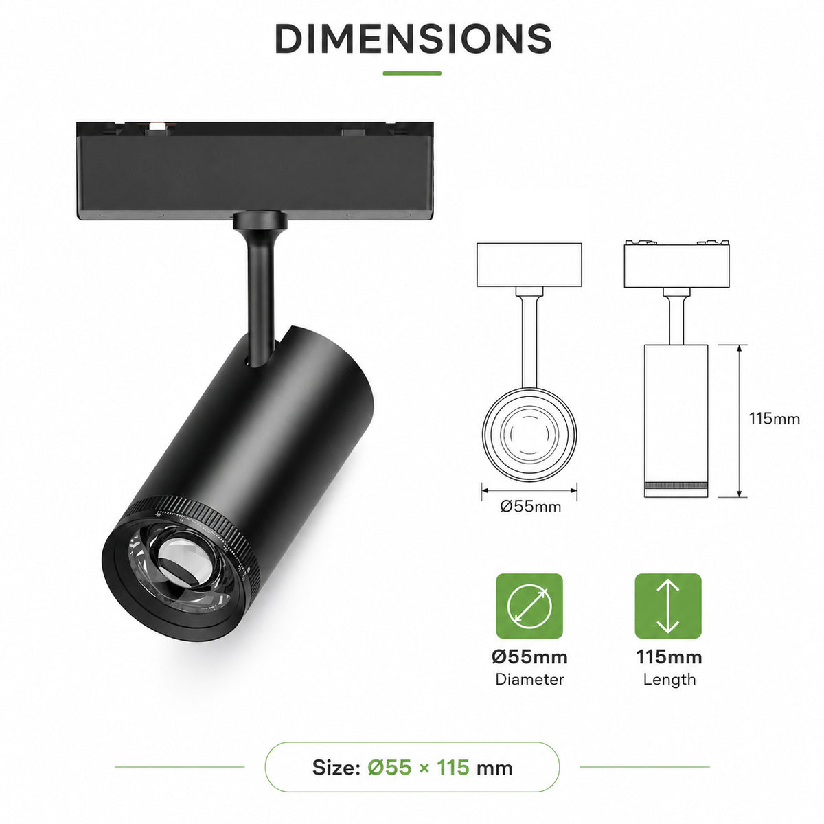 Ener-J MT26 Magnetic Zoom Spotlight 18W, Ø55mm, 15°–55° Adjustable Beam, 3CCT, 48V, Black
