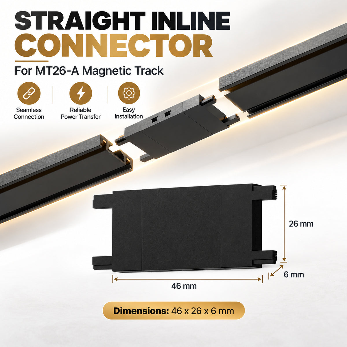Ener-J MT26 Magnetic Track Straight Connector, Black