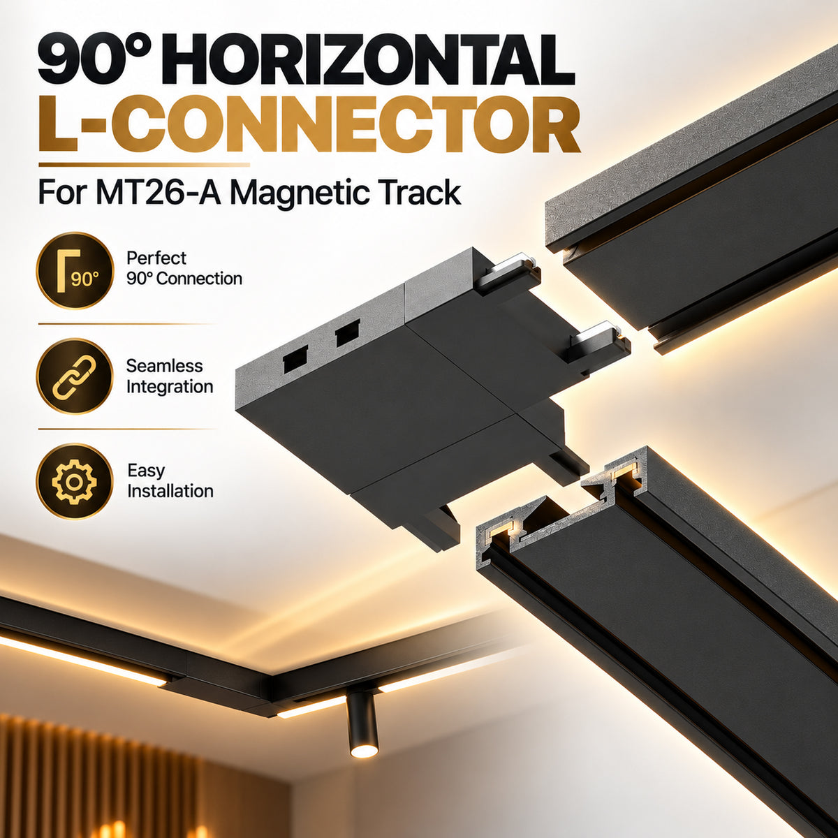 Ener-J MT26 Magnetic Track 90° L-Connector, Black