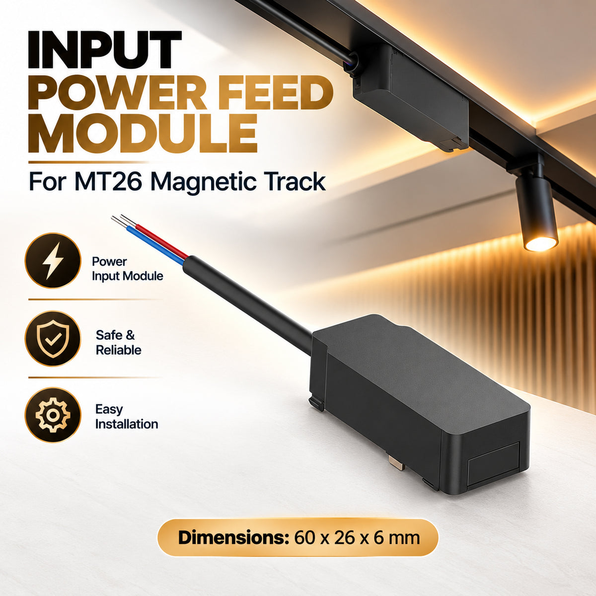 Ener-J MT26 Magnetic Track Power Feed Module, Black