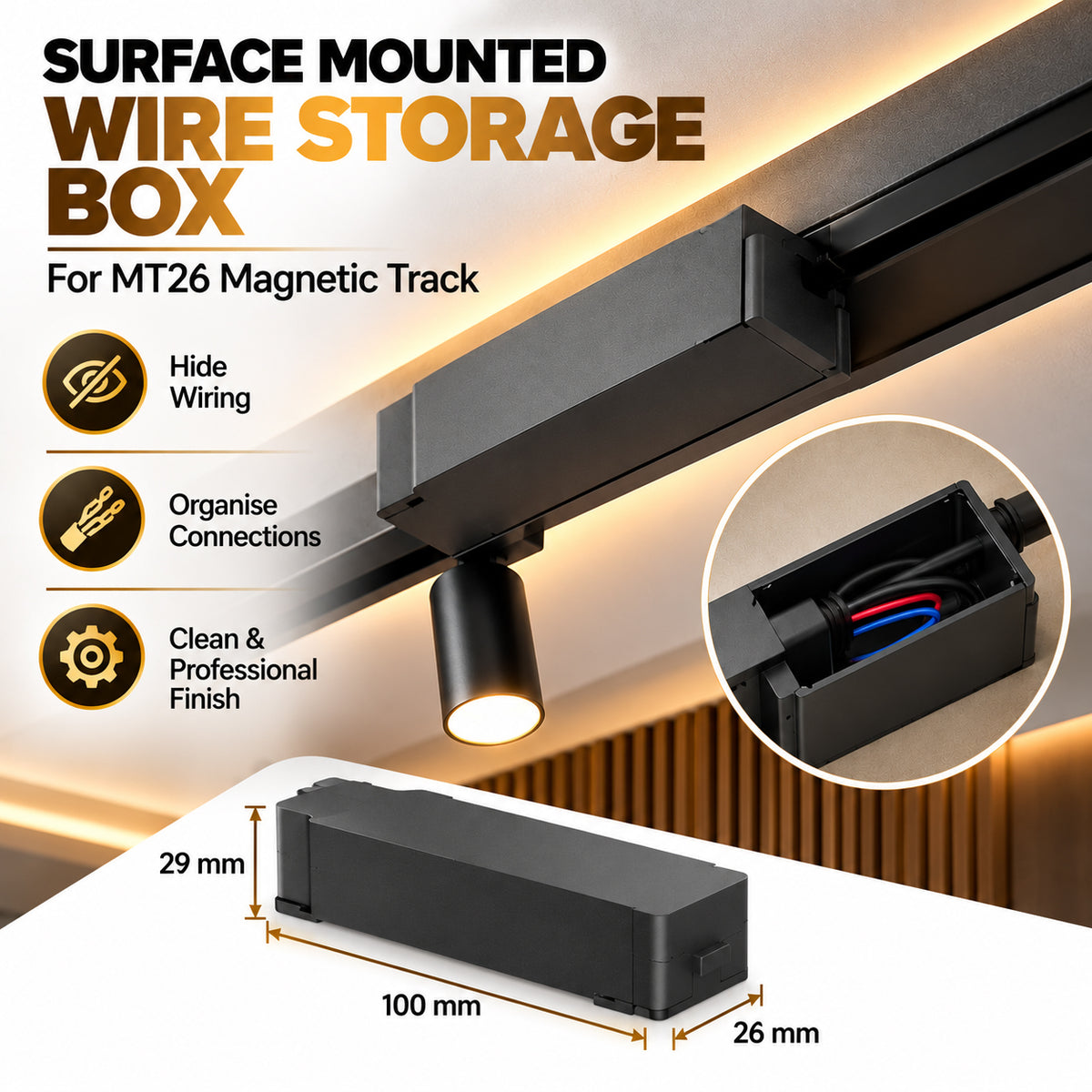 Ener-J MT26 Surface-Mounted Cable Storage Box, Black