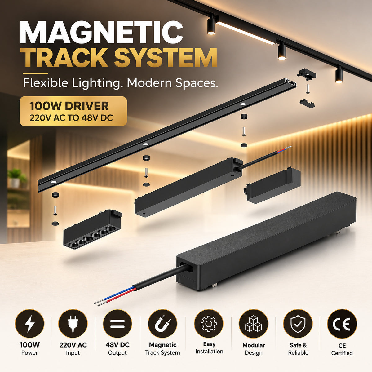 Ener-J MT26 Magnetic Track Driver / Power Supply 100W, 230V to 48V DC