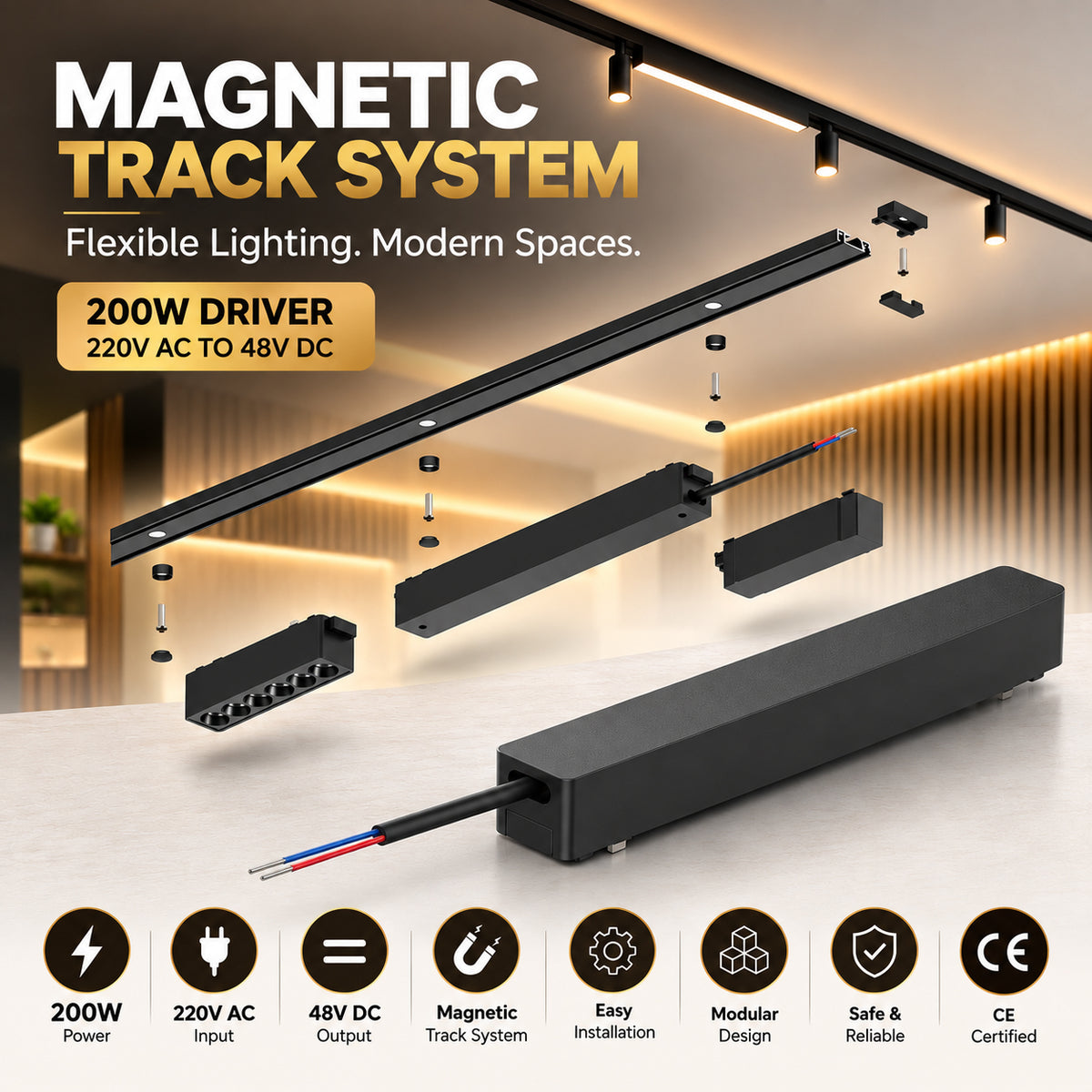 Ener-J MT26 Magnetic Track Driver / Power Supply 200W, 230V to 48V DC
