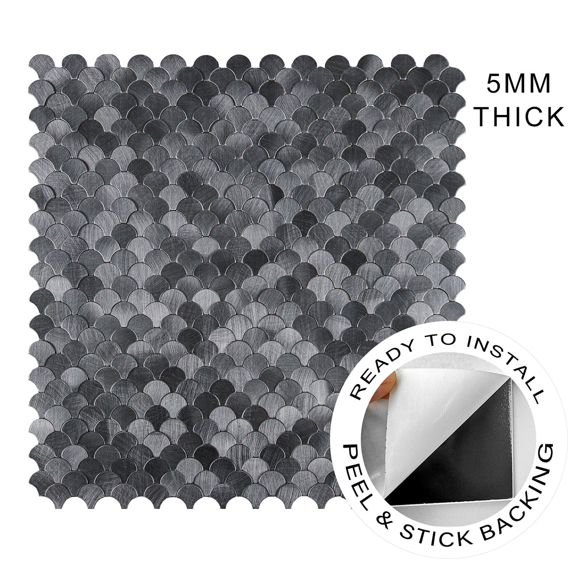 Reflective Scallop-Pattern Peel & Stick Aluminum Tile, Size: 295 x 300 x 4 mm (Pack of 4)