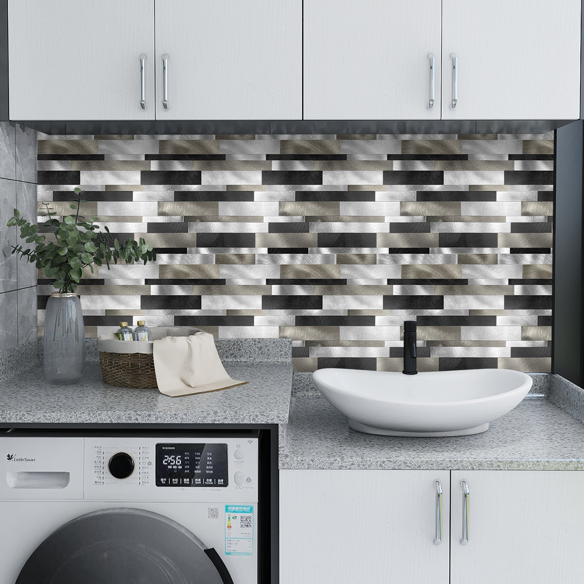 Sleek Metallic Layers Peel & Stick Aluminum Tile, Size: 303 x 297 x 4 mm (Pack of 4)