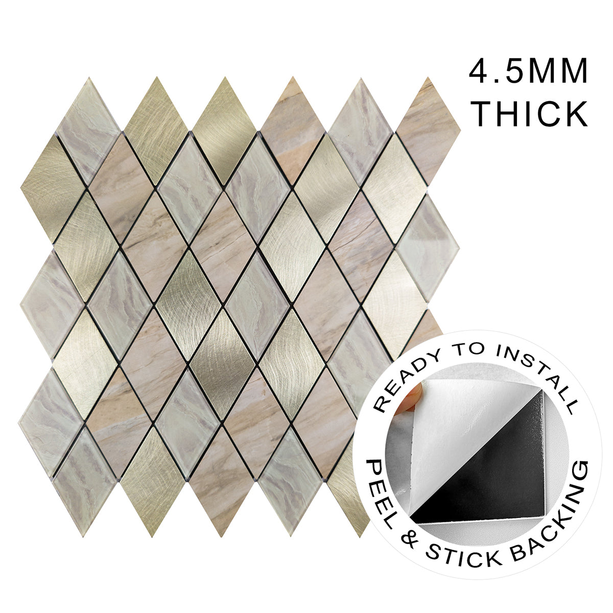 Rose Gold Slate Diamond Pattern Peel & Stick Aluminum Tile, Size:295 x 295 x 4.5 mm (Pack of 4)