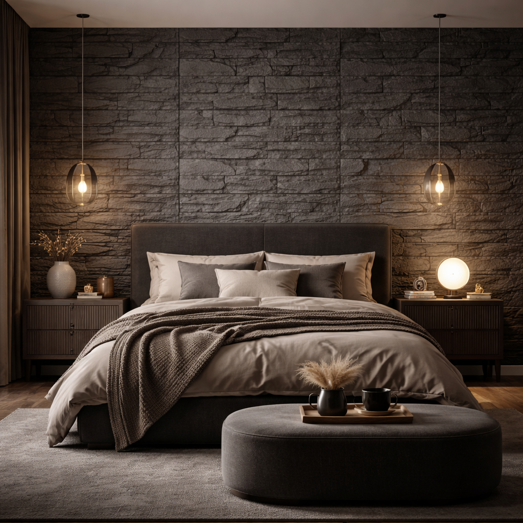 Britwall Charcoal Stacked Stone PU Wall Panel 1200 × 600 mm Pack of 2 – Charcoal Stacked Stone