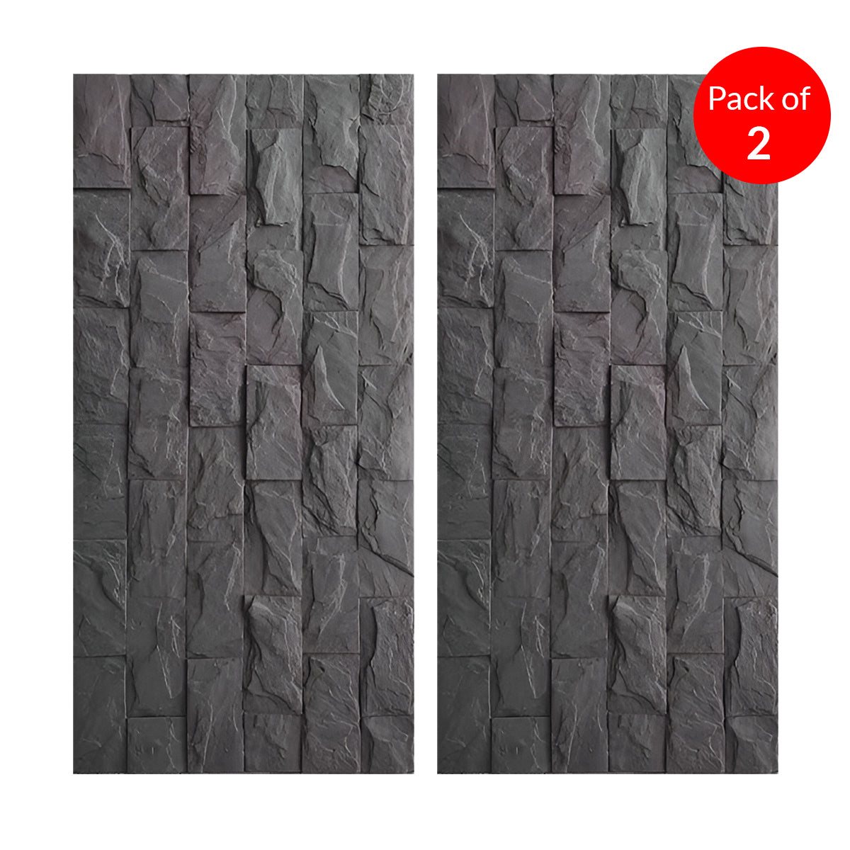 Britwall Charcoal Stacked Stone PU Wall Panel 1200 × 600 mm Pack of 2 – Charcoal Stacked Stone