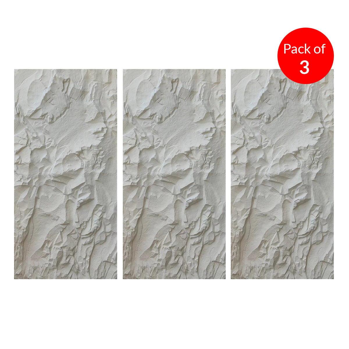Crushed Texture PU Wall Panel, Light Stone Finish Size:1200 x 600 x 55 mm (Pack of 3)