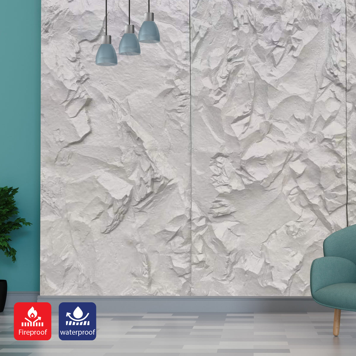 Crushed Texture PU Wall Panel, Light Stone Finish Size:1200 x 600 x 55 mm (Pack of 3)