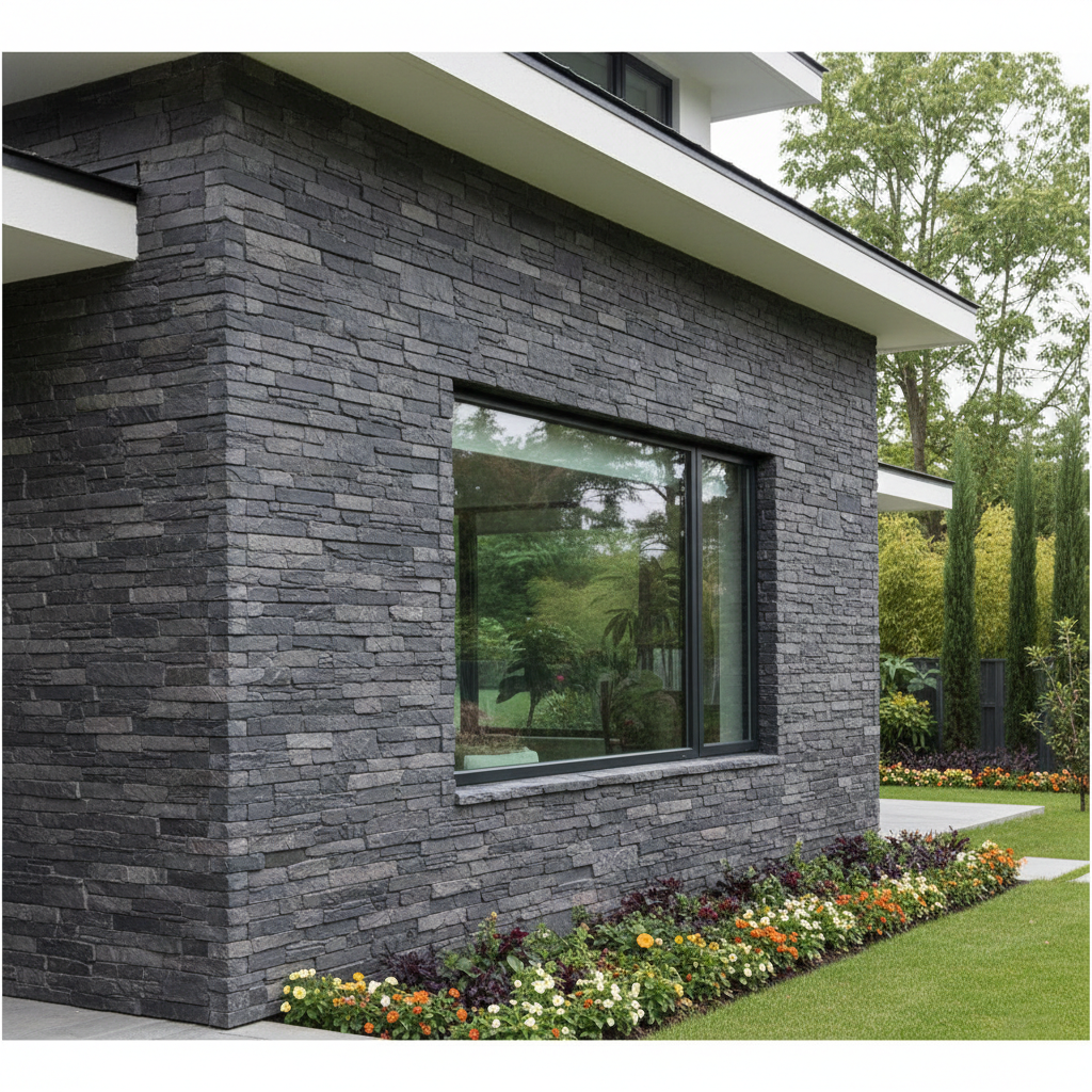 Britwall Rustic Stacked Slate PU Wall Panel Charcoal 1200 × 600 mm Pack of 2 – Charcoal Finish