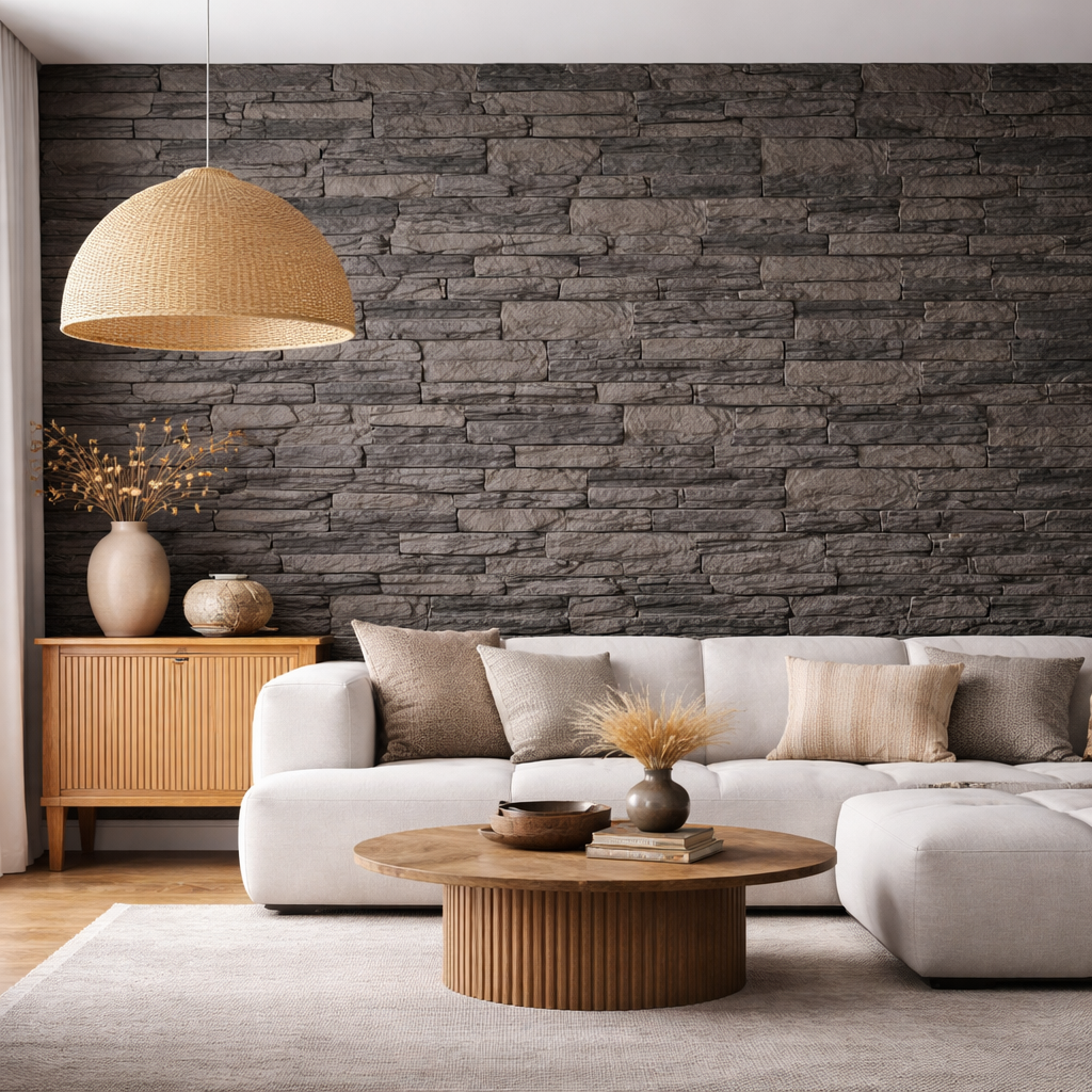 Britwall Rustic Stacked Slate PU Wall Panel Charcoal 1200 × 600 mm Pack of 2 – Charcoal Finish