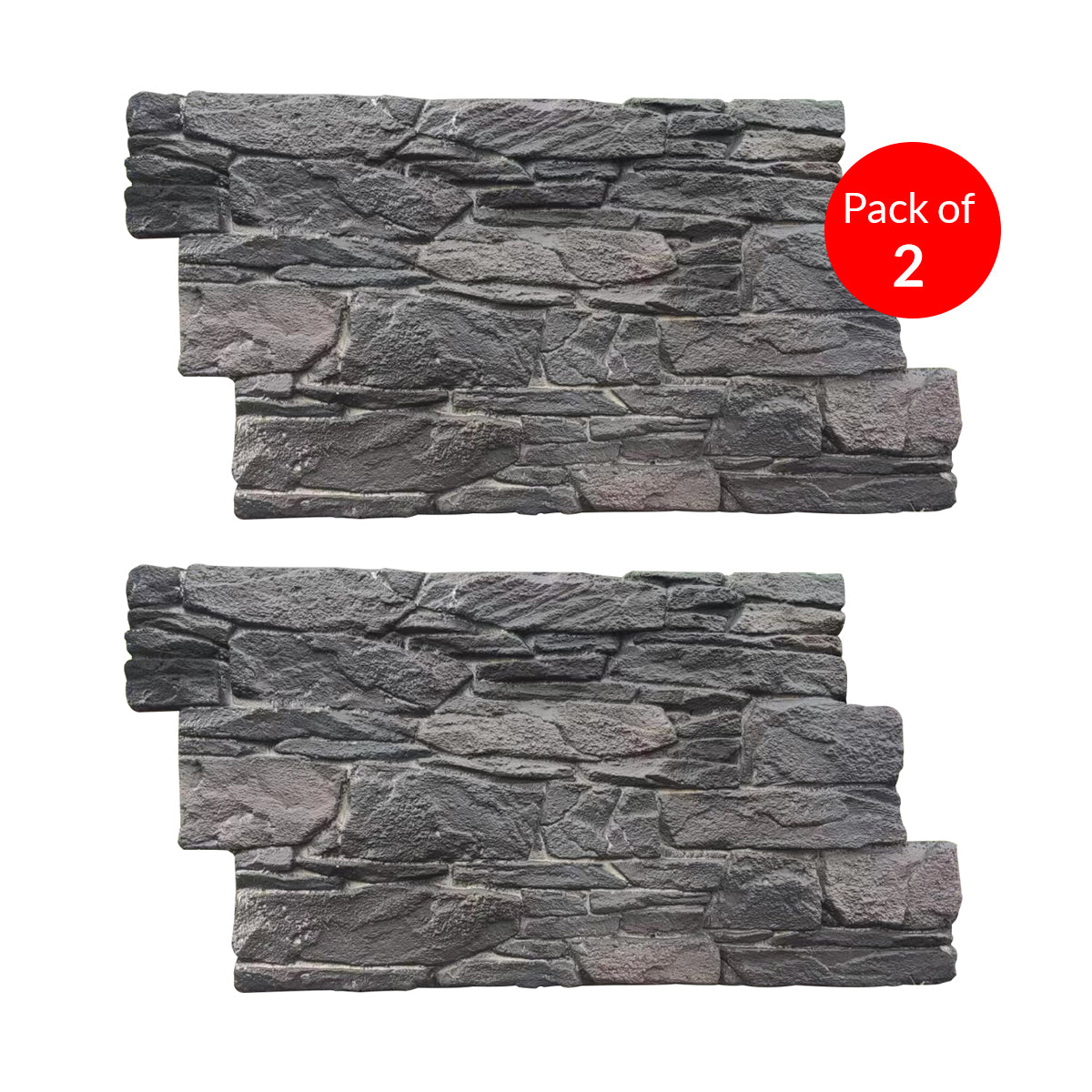 Rustic Stacked Slate PU Wall Panel, Charcoal Finish, Size:1200 x 600 x 60 mm (Pack of 2)