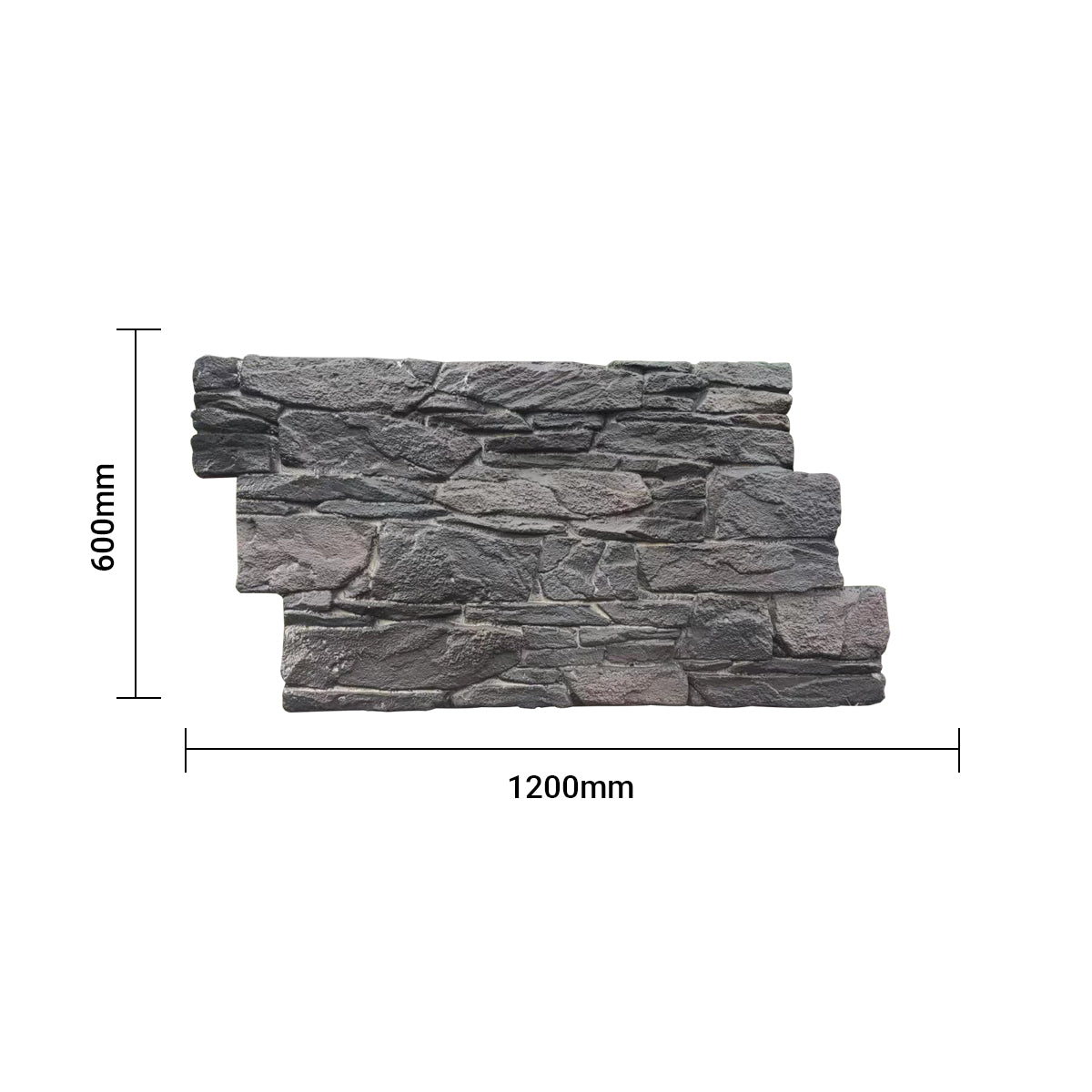 Rustic Stacked Slate PU Wall Panel, Charcoal Finish, Size:1200 x 600 x 60 mm (Pack of 2)