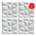 3D PVC Wall Panel, Faceted Diamond Design, White Size: 500x500x1mm | Pack of 4