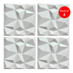3D PVC Wall Panel, Faceted Diamond Design, White Size: 500x500x1mm | Pack of 4