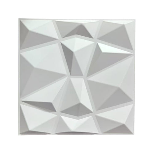 3D PVC Wall Panel, Faceted Diamond Design, White Size: 500x500x1mm | Pack of 4