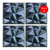 3D PVC Wall Panel, Faceted Diamond Design, Black Size: 500x500x1mm Pack of 4
