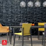 3D PVC Wall Panel, Faceted Diamond Design, Black Size: 500x500x1mm Pack of 4