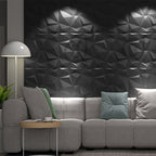 3D PVC Wall Panel, Faceted Diamond Design, Black Size: 500x500x1mm | Pack of 4