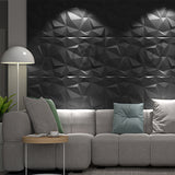3D PVC Wall Panel, Faceted Diamond Design, Black Size: 500x500x1mm Pack of 4