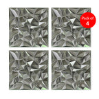 3D PVC Wall Panel, Faceted Diamond Design, Silver, Size: 500x500x1mm | Pack of 4