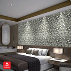 3D PVC Wall Panel, Faceted Diamond Design, Silver, Size: 500x500x1mm | Pack of 4