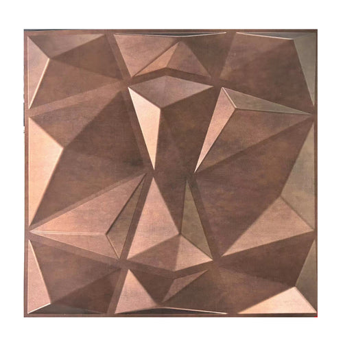 3D PVC Wall Panel, Faceted Diamond Design, Red Copper Rust, Size: 500x500x1mm | Pack of 4