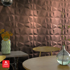 3D PVC Wall Panel, Faceted Diamond Design, Red Copper Rust, Size: 500x500x1mm | Pack of 4