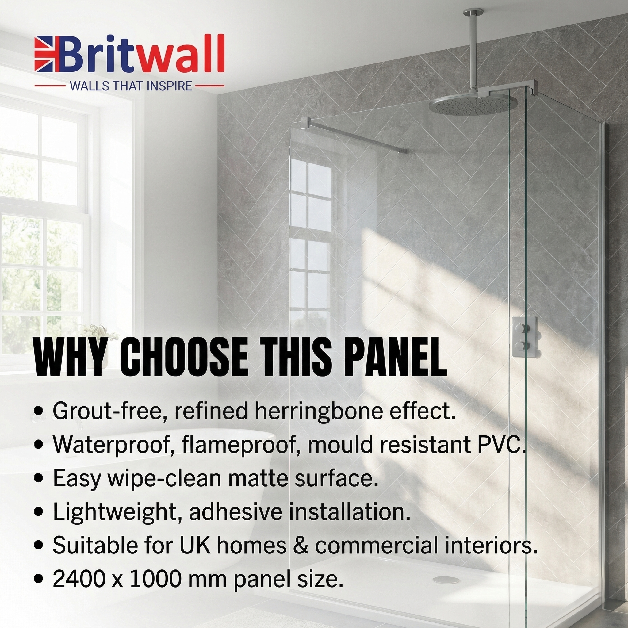 Britwall Light Beige Herringbone PVC Shower Panel Matt Finish – Light Beige Herringbone
