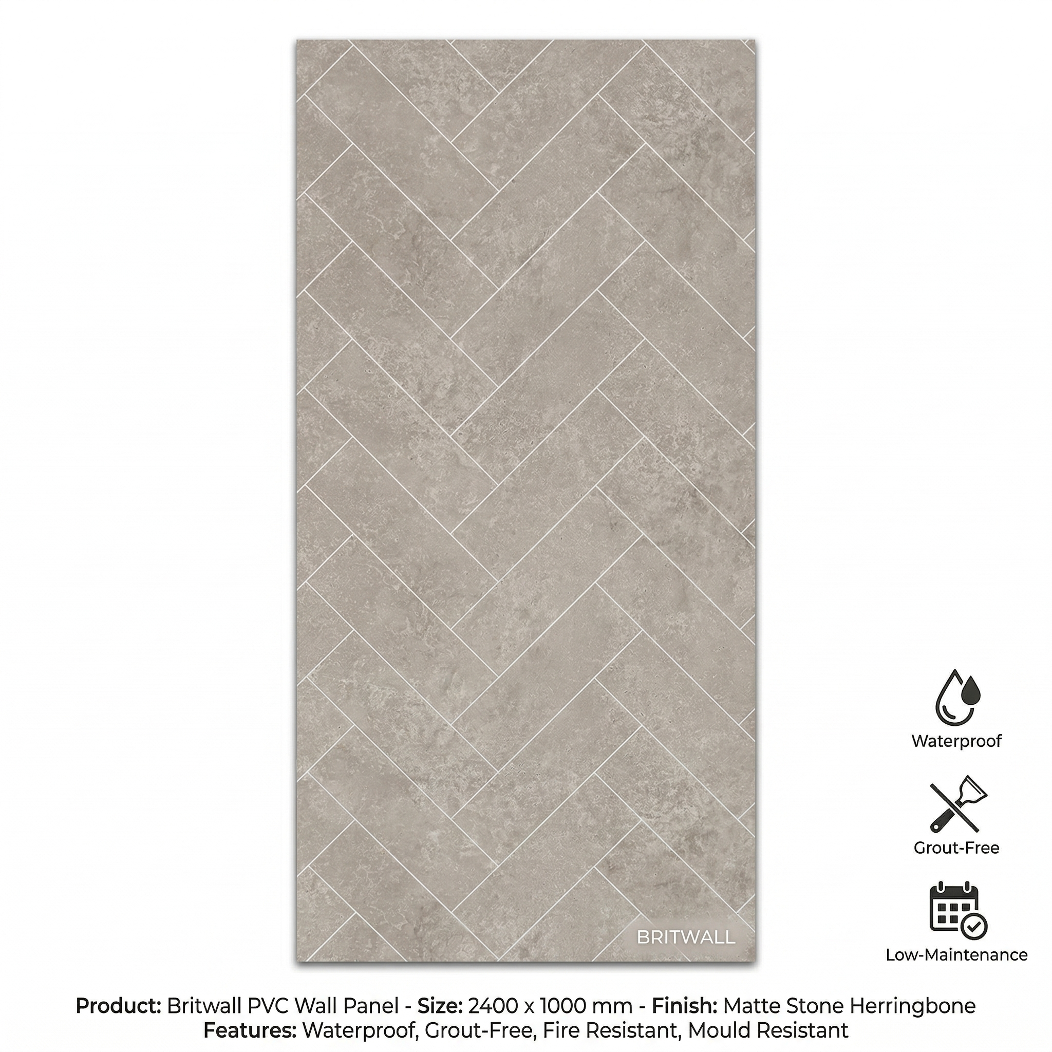 Britwall Light Beige Herringbone PVC Shower Panel Matt Finish – Light Beige Herringbone