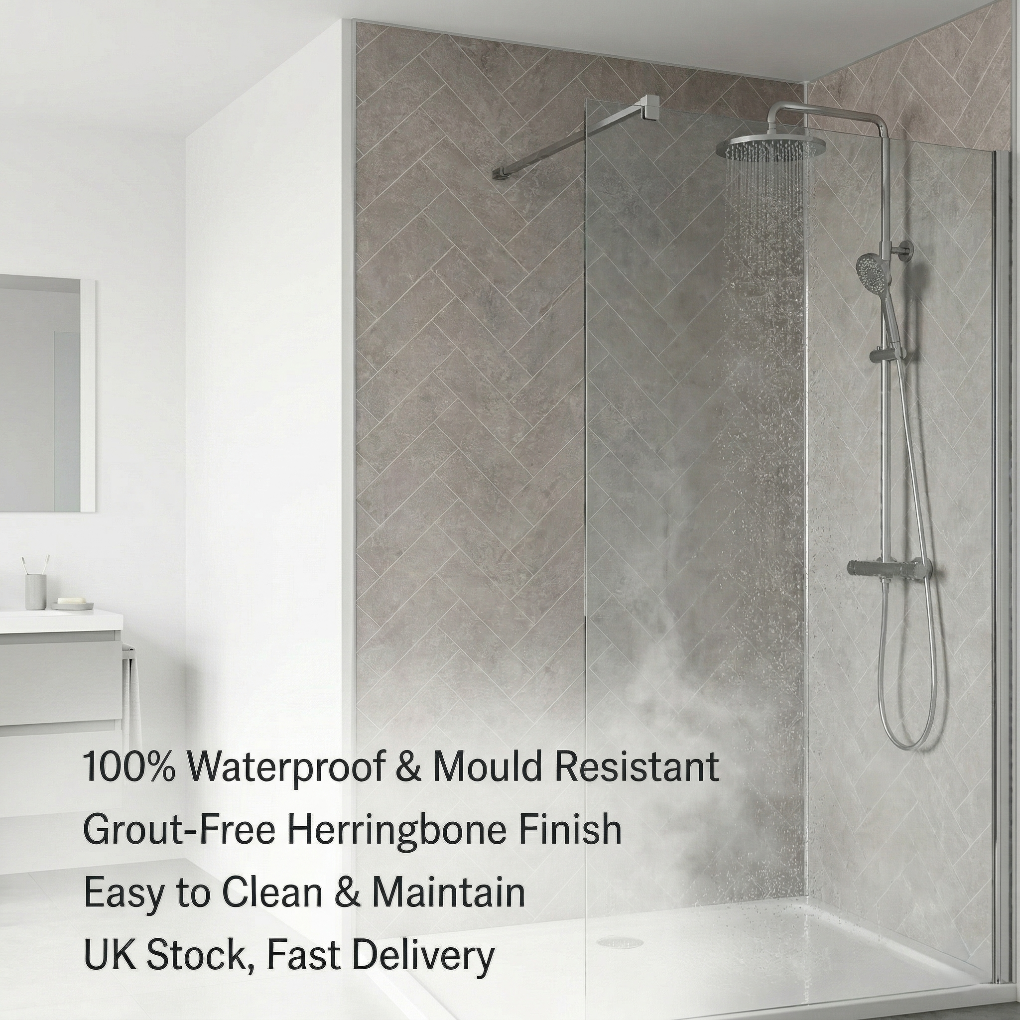 Britwall Light Beige Herringbone PVC Shower Panel Matt Finish – Light Beige Herringbone