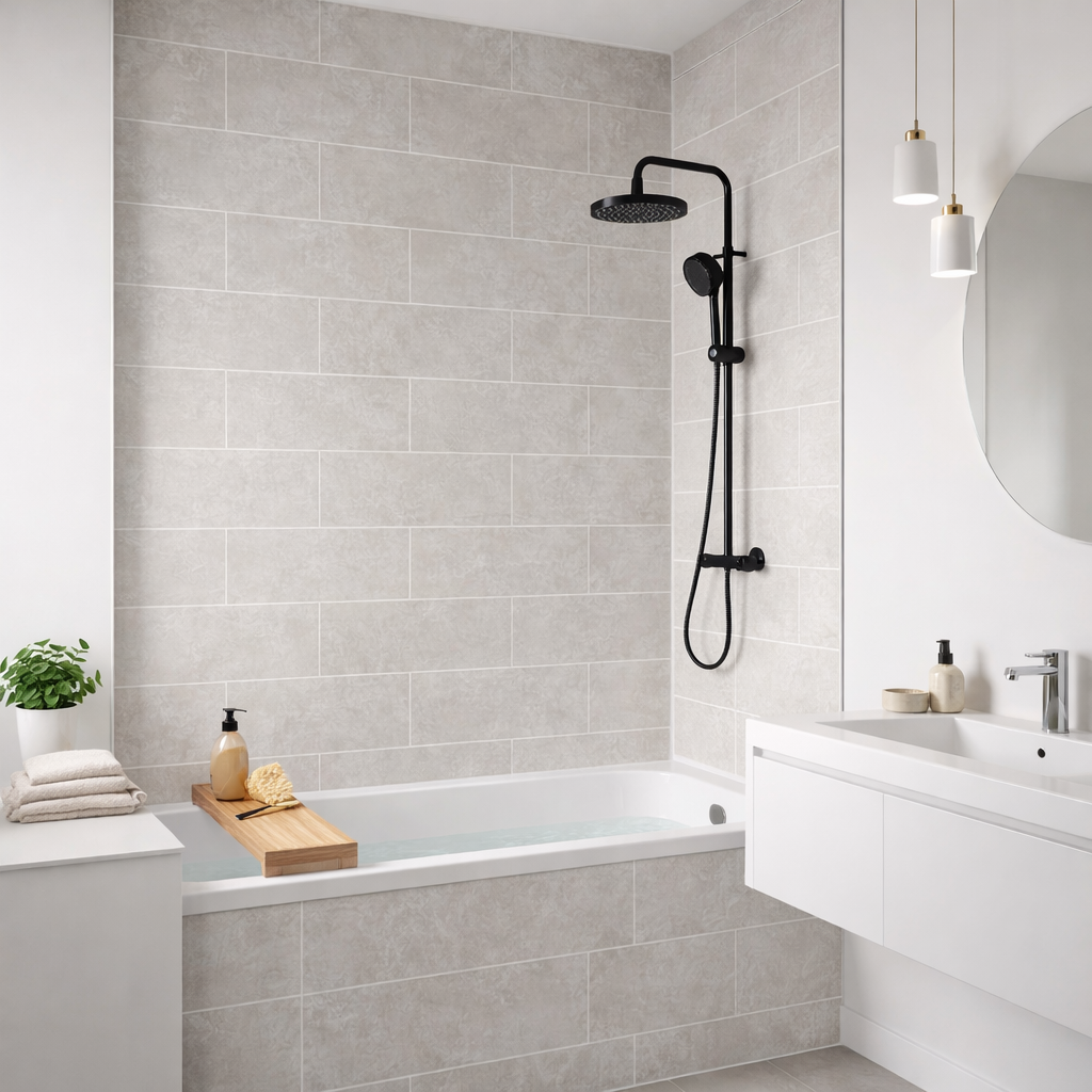 Britwall Brick Light Grey Matt PVC Shower Panel – Light Grey