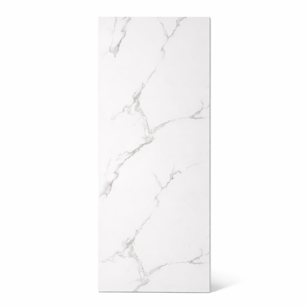 White marble-patterned pvc wall panel on a white background