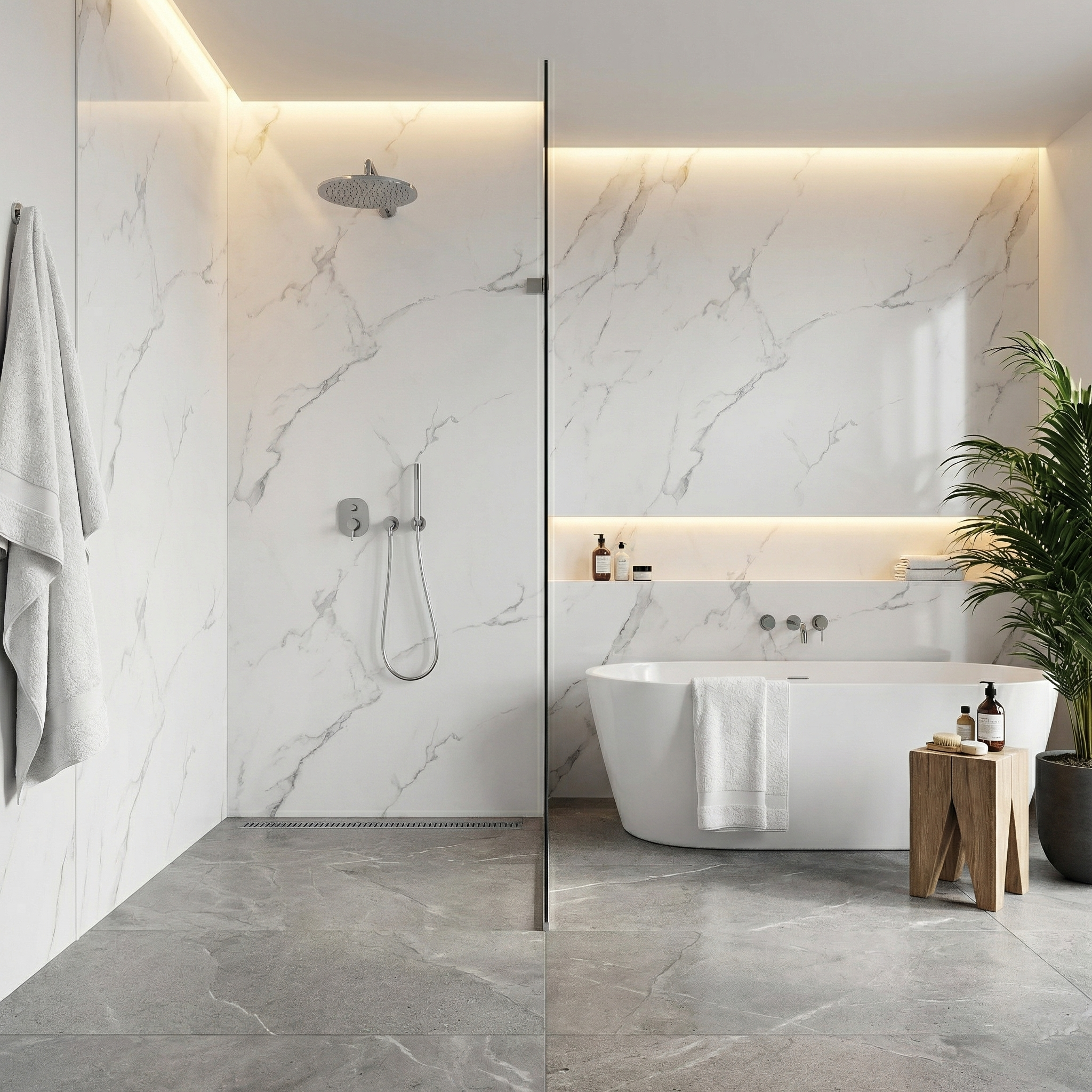 Britwall Carrara Marble White Matt PVC Shower Panel – White
