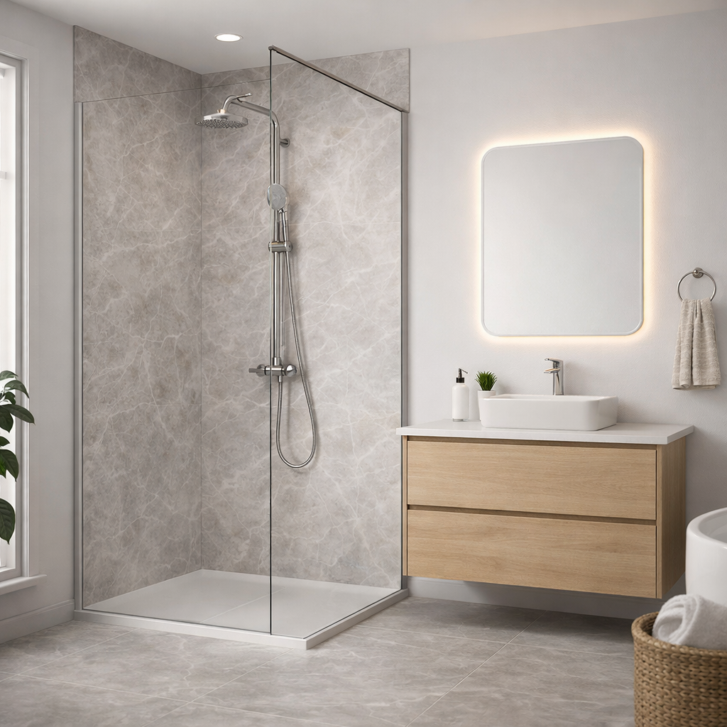 Britwall Carrara Marble Grey Matt PVC Shower Panel – Grey